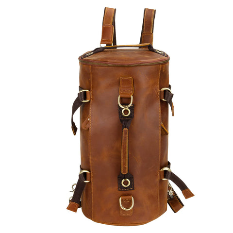 Cajmols™ Crazy Horse Leather Bucket Backpack Brown (6610567954496)